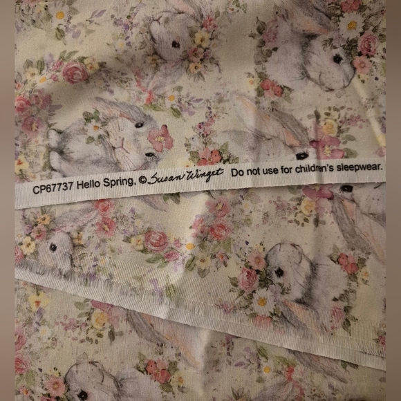 Hello Spring bunny floral  fabric by Susan Winget 44x36 - Picture 3 of 3